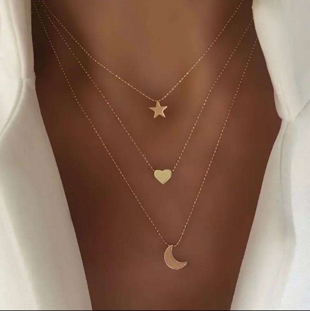 NWT Star Moon Love Pendant Multi-layer Bead Necklace